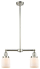 2-Light Small Bell 22" Chandelier, Polished Nickel, Glass: White Cased
