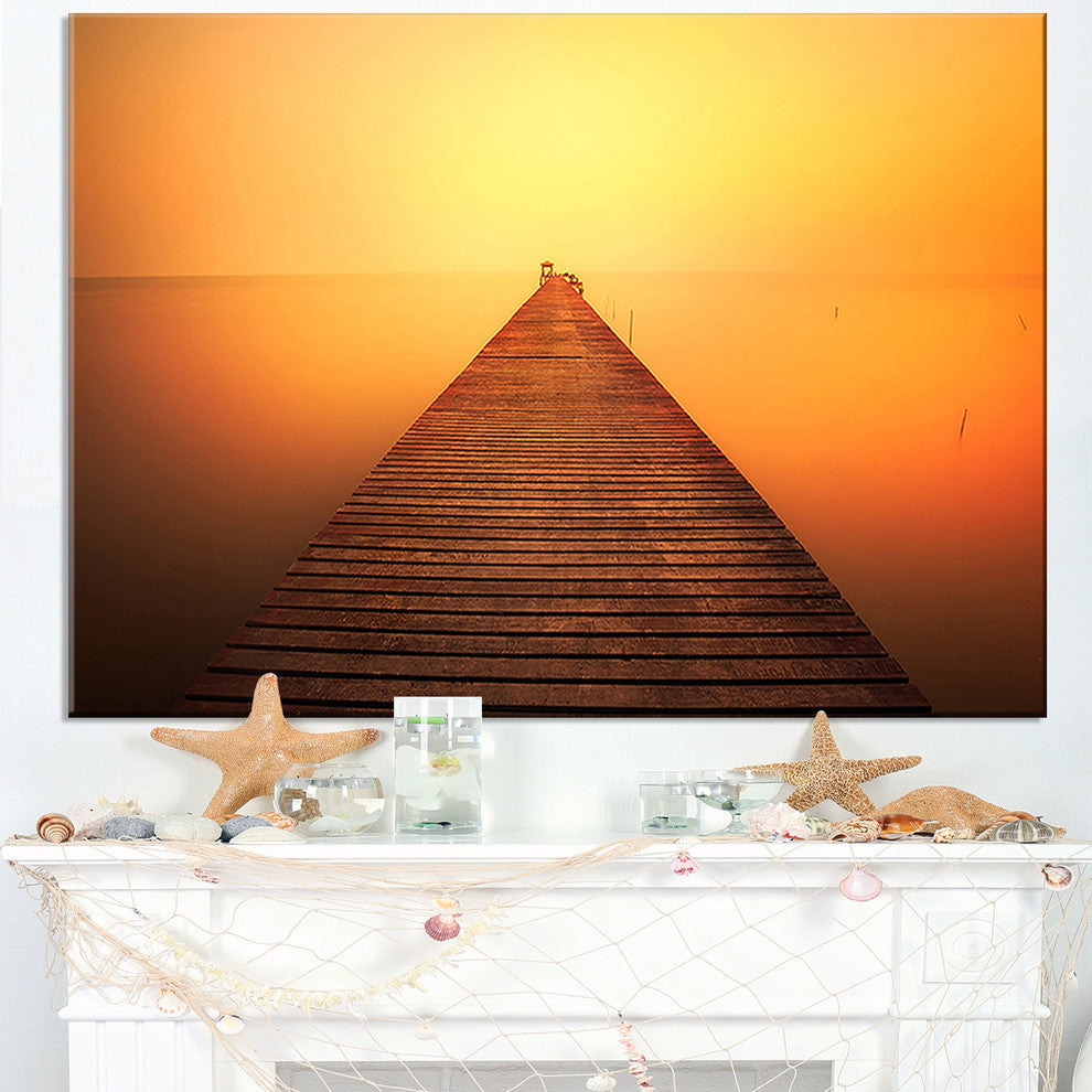 "Old Wooden Bridge Into Infinity Sea" Sea Pier and Bridge Wall Art, 40"x30"
