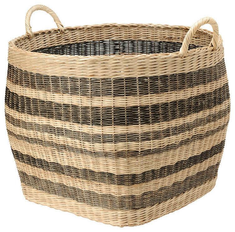 Large Striped Wicker Storage Basket