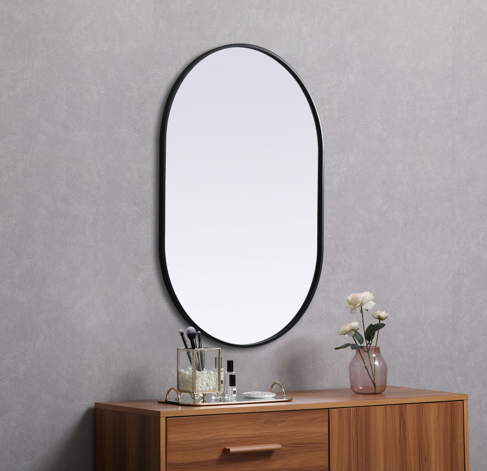 Metal Frame Oval Mirror 27X40 Inch, Black