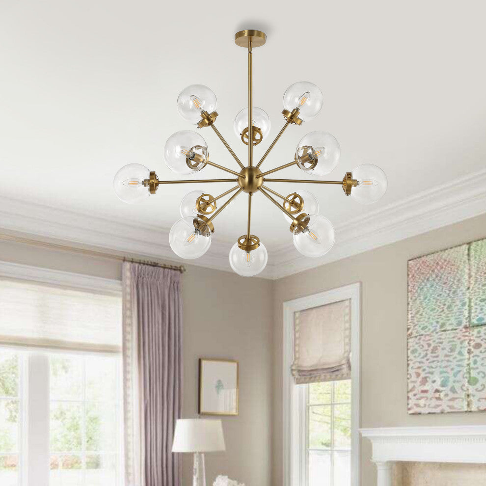 12-Light Dimmable Sputnik Sphere Chandelier, Clear Glass Shades