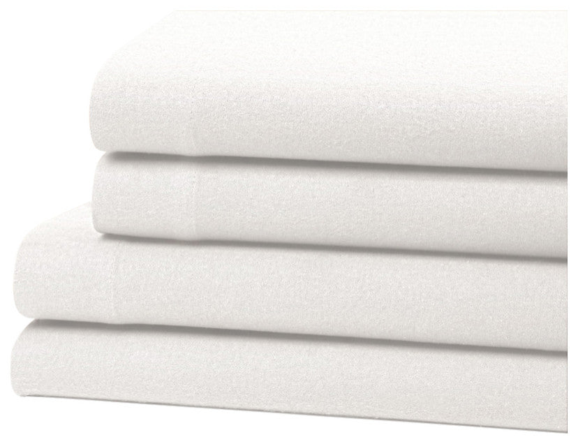 Bibb Home 4-Piece Solid Flannel Sheet Set, White, Queen