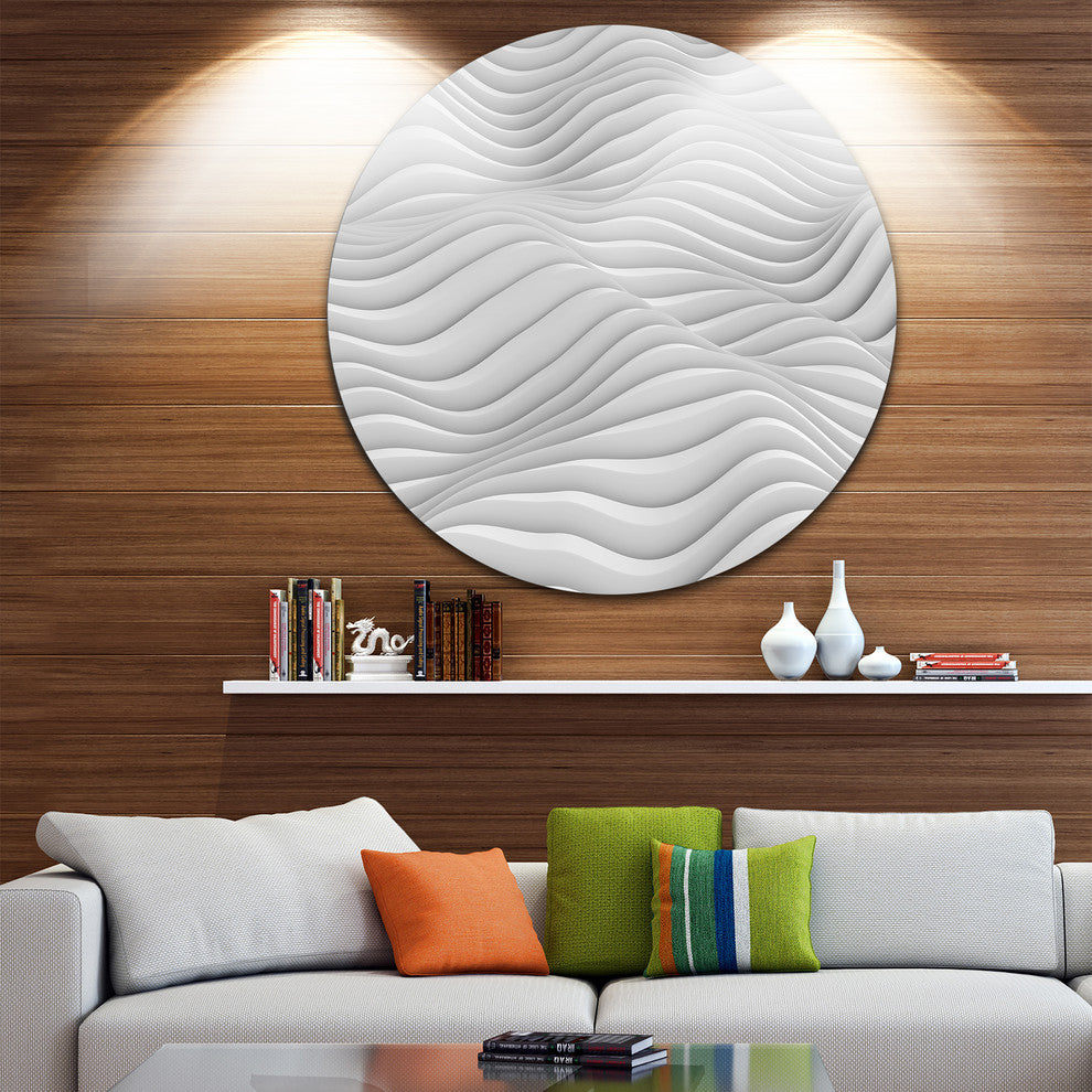 Fractal Rippled White 3D Waves, Abstract Art Disc Metal Artwork, 11"