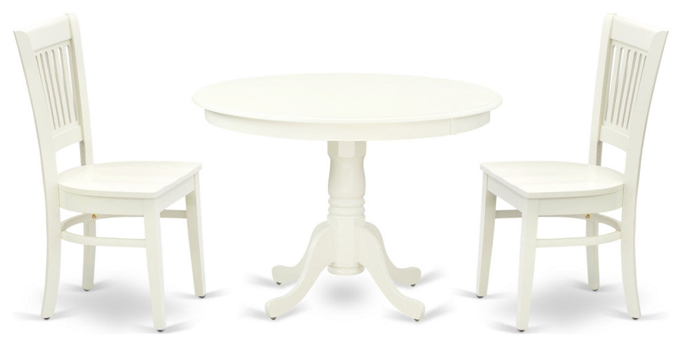 3Pc Dining Set 2 Dining Chairs, Wooden Table, Slatted Chair Back Linen White