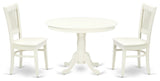 3Pc Dining Set 2 Dining Chairs, Wooden Table, Slatted Chair Back Linen White