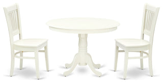 3Pc Dining Set 2 Dining Chairs, Wooden Table, Slatted Chair Back Linen White