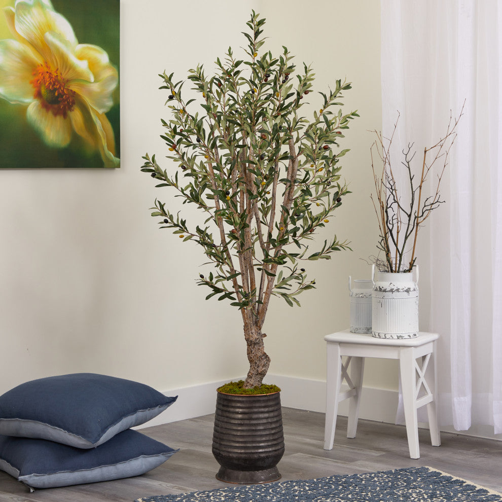 Lifestyle shot: product shown in a real-room setting with decor; full tree visible; no overlays.
