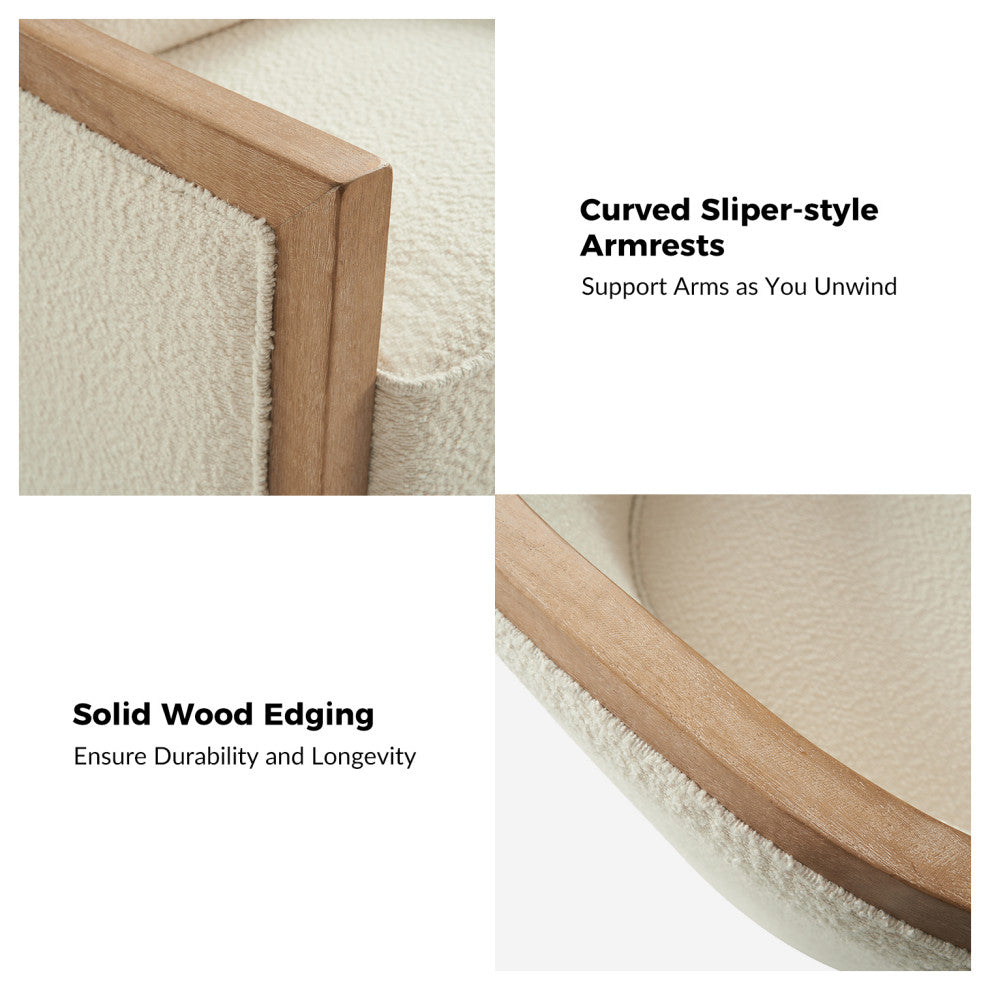 Solid Wood Swivel Chair Set of 2 With Solid Wood Edging, Ivory