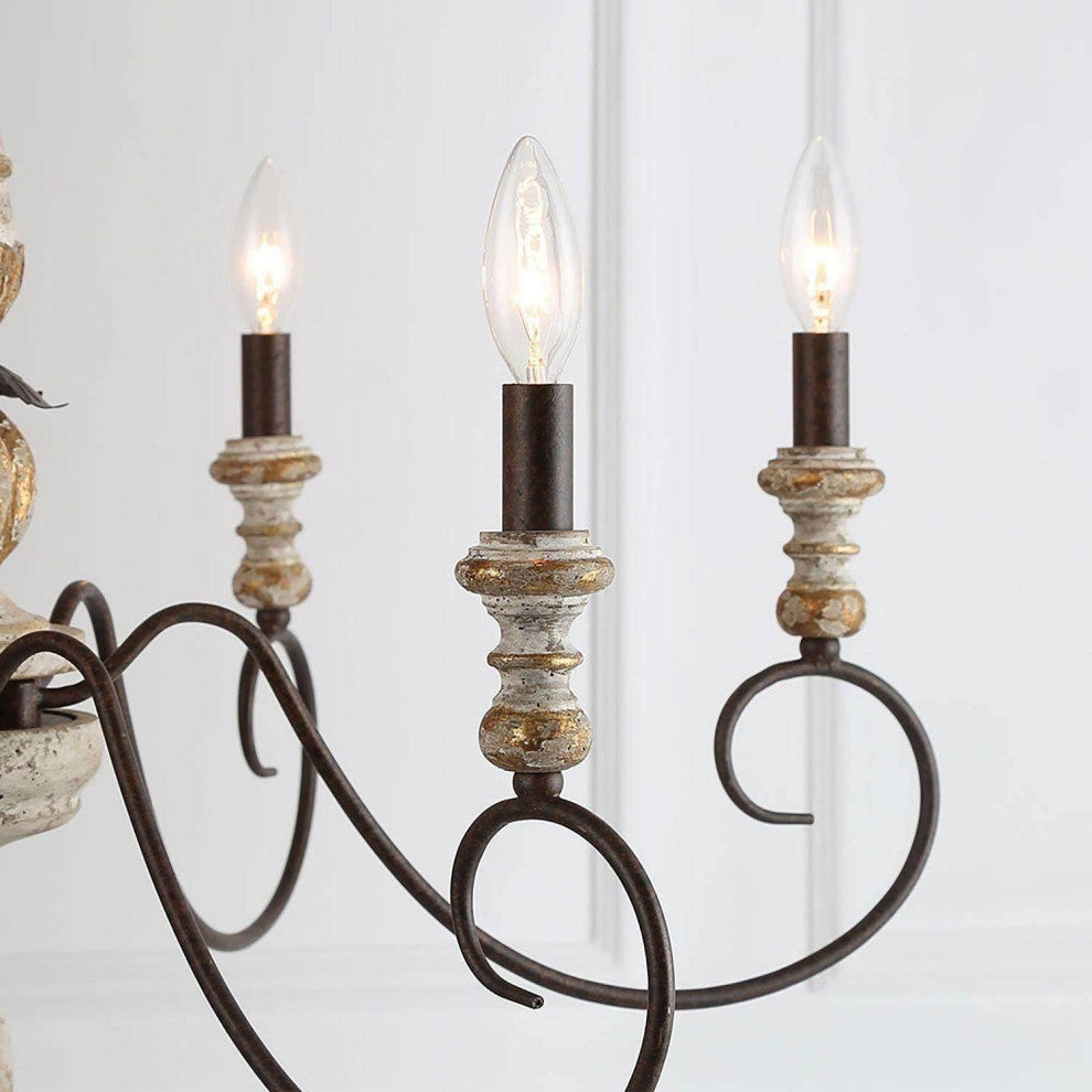 LNC 6-Light French Country Weathered White Wood Chandelier, 31"