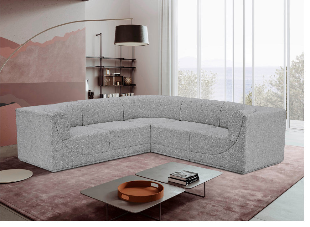 Ollie Black Boucle Fabric L-Shaped Modular Sectional, Grey, 5-Piece: 2 Armless Chair, 3 Corner Chair