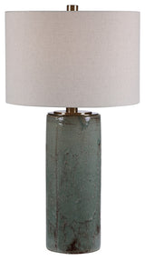 Uttermost 1-Light Callais Crackled Aqua Table Lamp, 28333