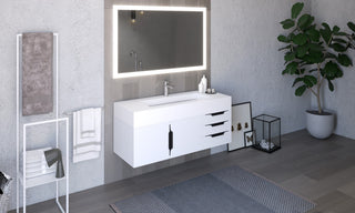 CastelloUSA Nile 48" Wall Mounted Vanity Set, White, White Top, Black Handles