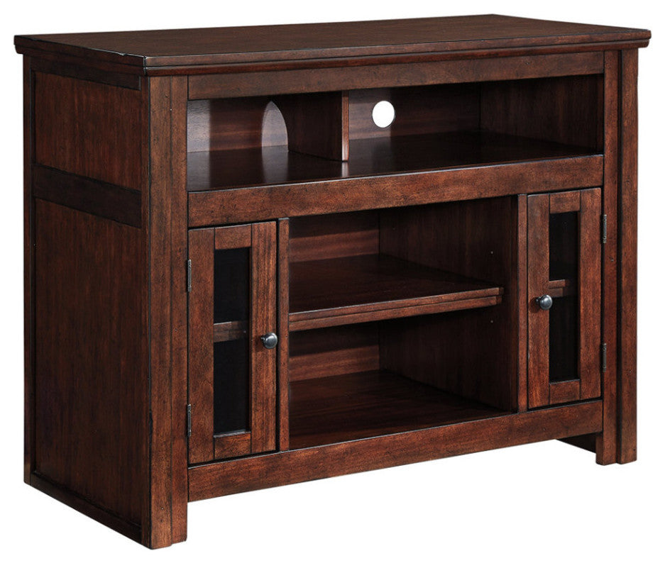 Benzara BM194801 Wooden TV Stand with 2 Glass Door Cabinets and 1 Shelves, Brown