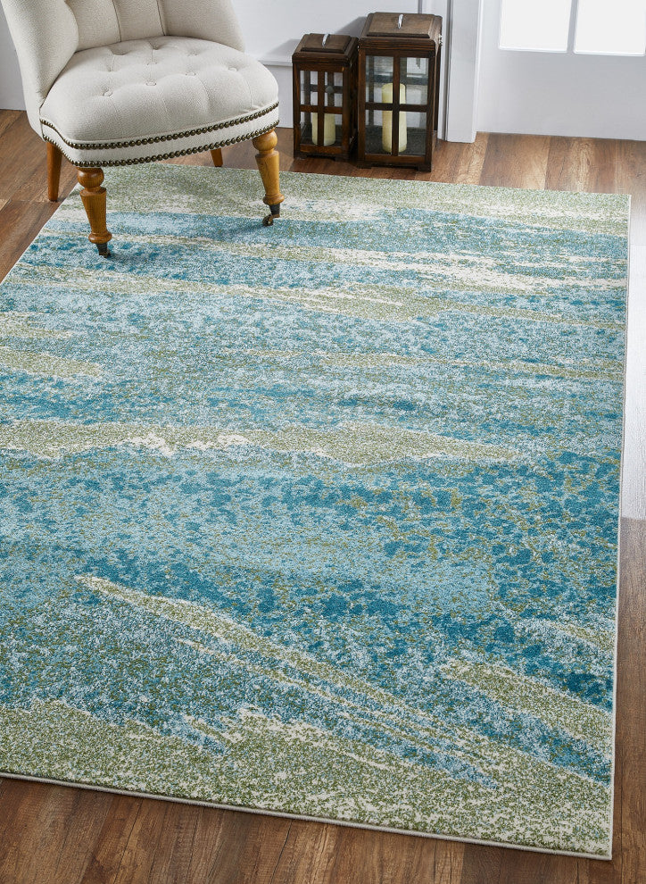 Illusions Mist Abstract Watercolor Area Rug, Ocean, 9'10" X 13'2"