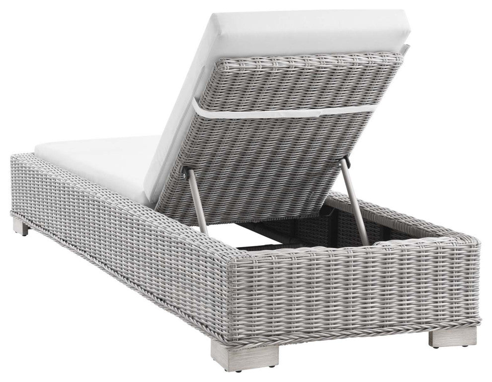 Lounge Chair Chaise, Rattan, Wicker, Gray White, Modern, Outdoor Patio Cafe