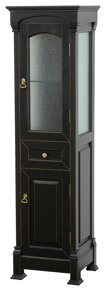 andover Bathroom Linen Tower With Cabinet Storage in Black