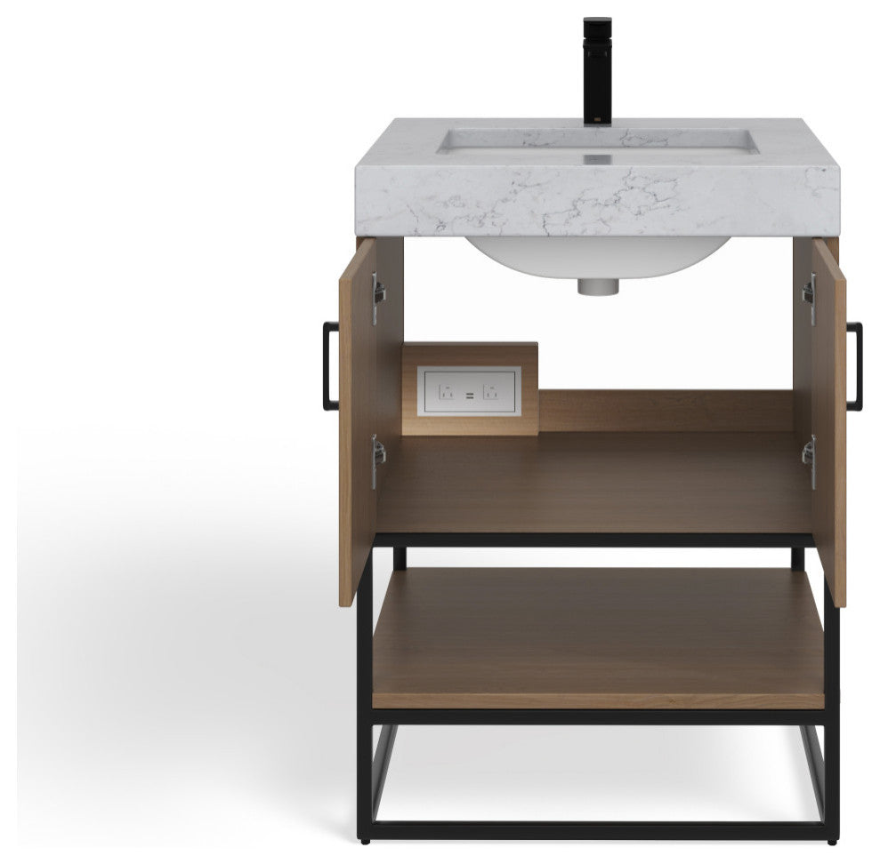 Bahia Bath Vanity, Oak, 24", Matte Black Hardware, Single, Freestanding