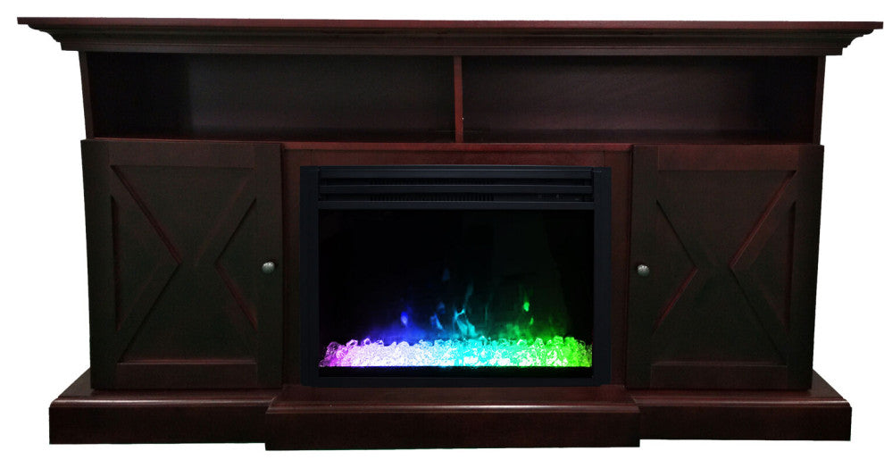 62" Whitby Farmhouse Electric Fireplace Heater, Mahogany