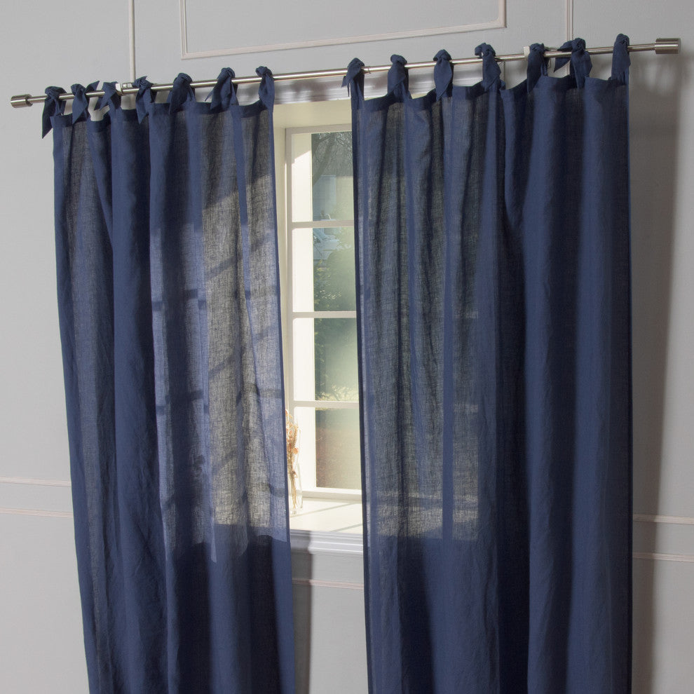 French Linen Romantic Tie Top Curtain, Indigo