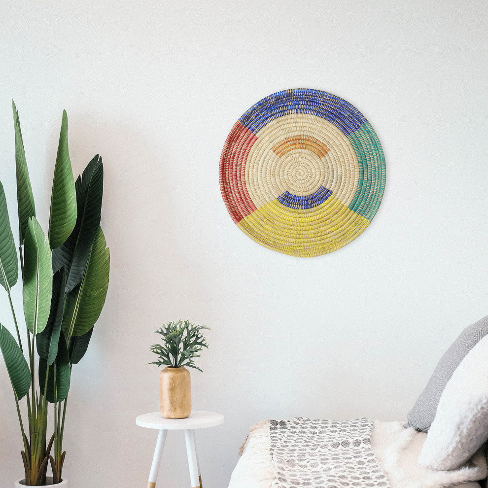 Palm Tray Plate and Wall Art, Artisan Crafted, Malawi, Multicolor, 19.75"