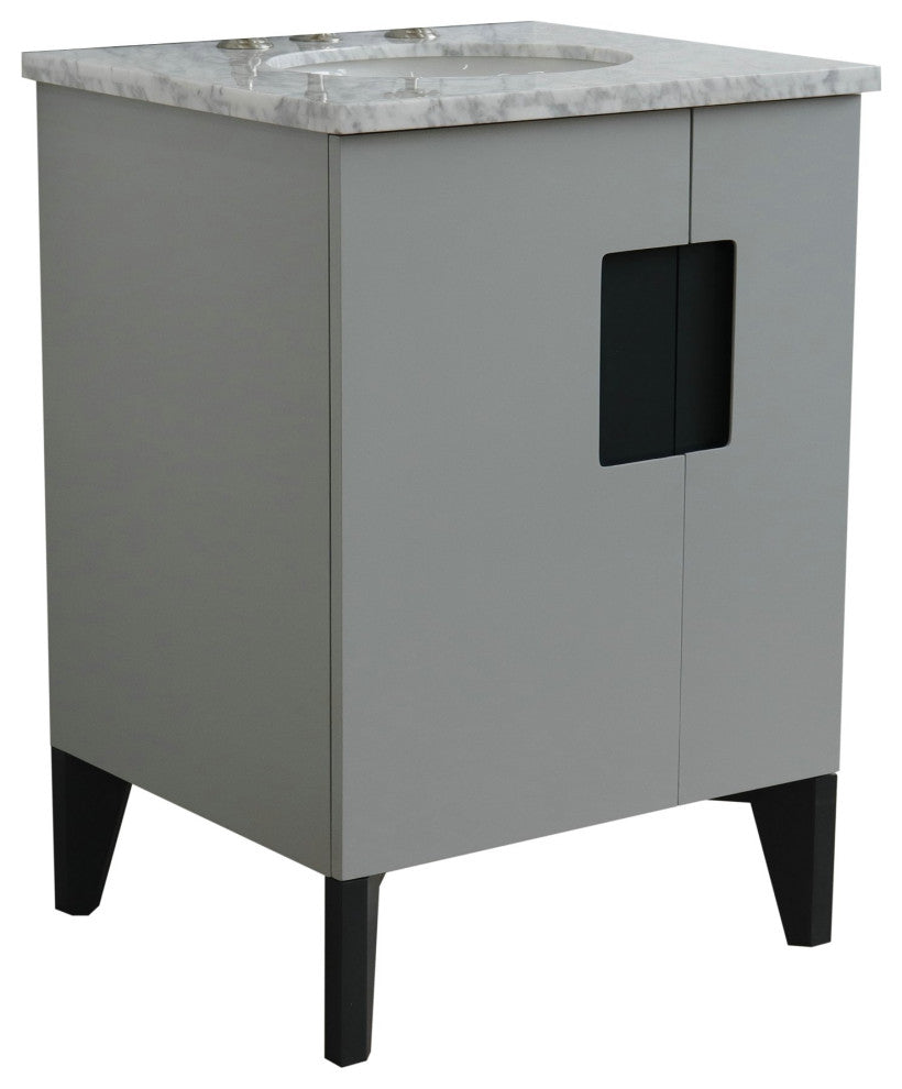 25" Single Sink Vanity, Light Gray Finish With White Carrara Marble