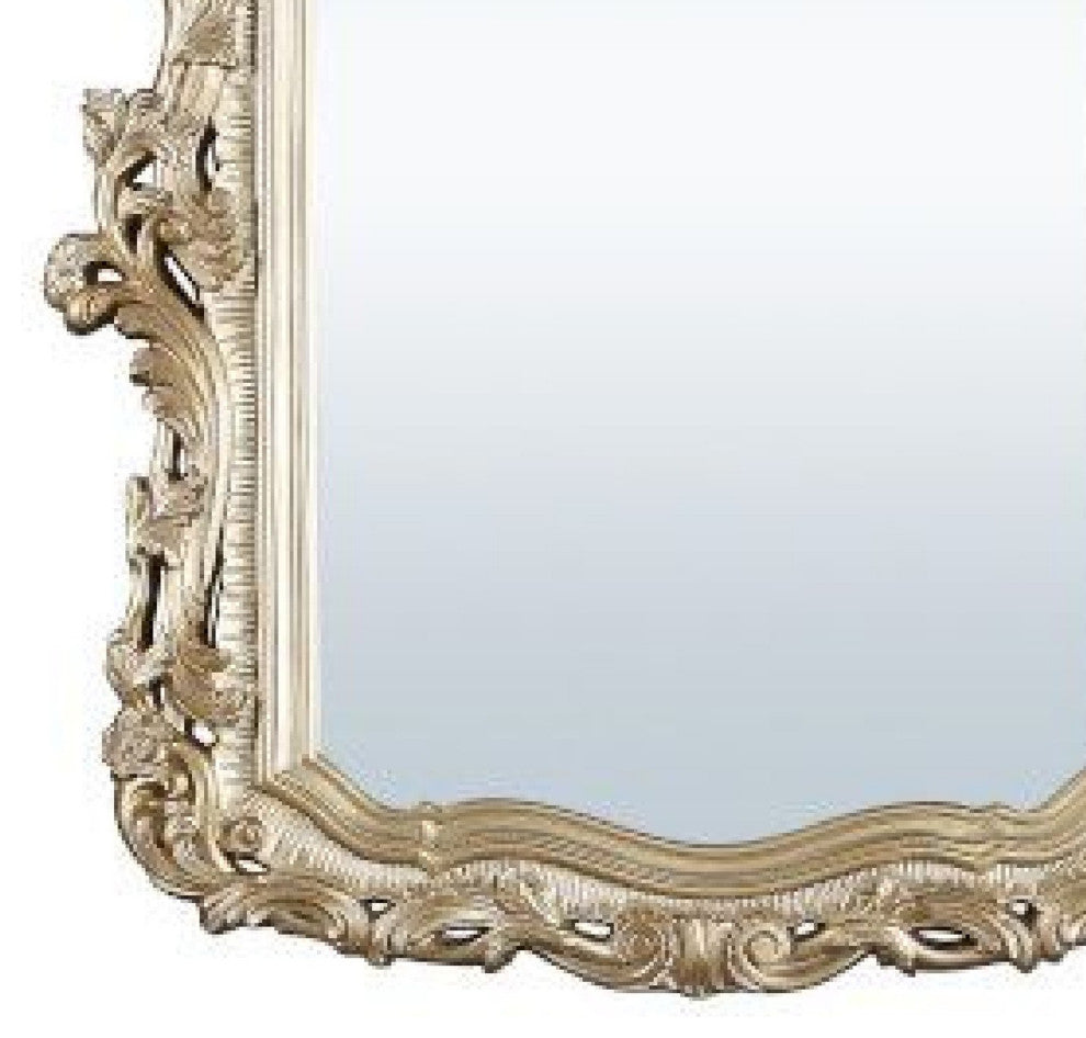 Benzara BM275049 56" Wall Mirror, Ornate Carving, Champagne Gold