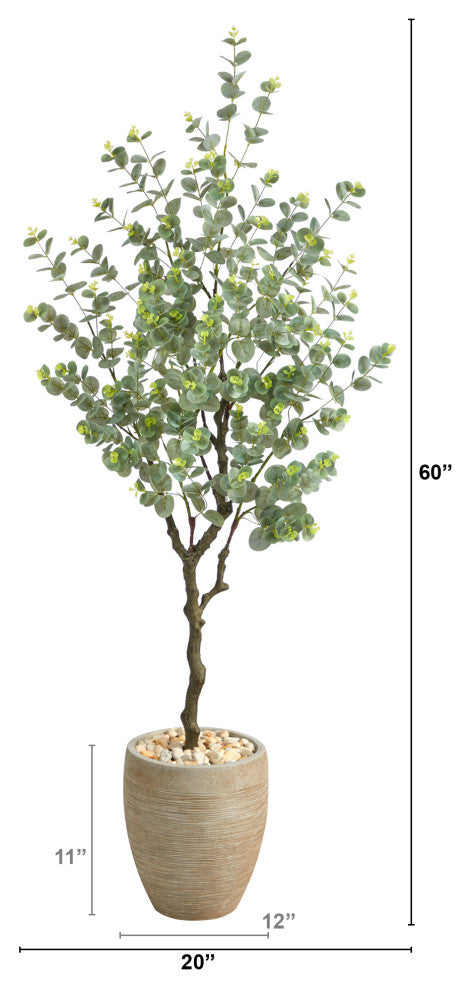 5'' Eucalyptus Artificial Tree, Sandstone Planter
