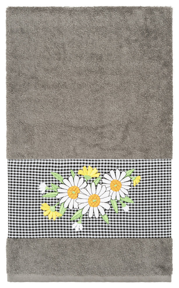Linum Home Textiles Turkish Cotton Daisy Embellished Bath Towel, Dark Gray