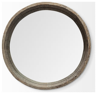 Whittier Brown Wood With Mirrored Base Round Tray, Large