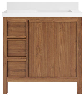 Elizabeth Teak 36" Right Offset Sink Vanity, Dark Natural 2" White Quartz