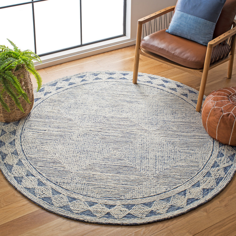 Safavieh Couture Abstract Collection, ABT349 Rug, Ivory/Navy, 4' Round