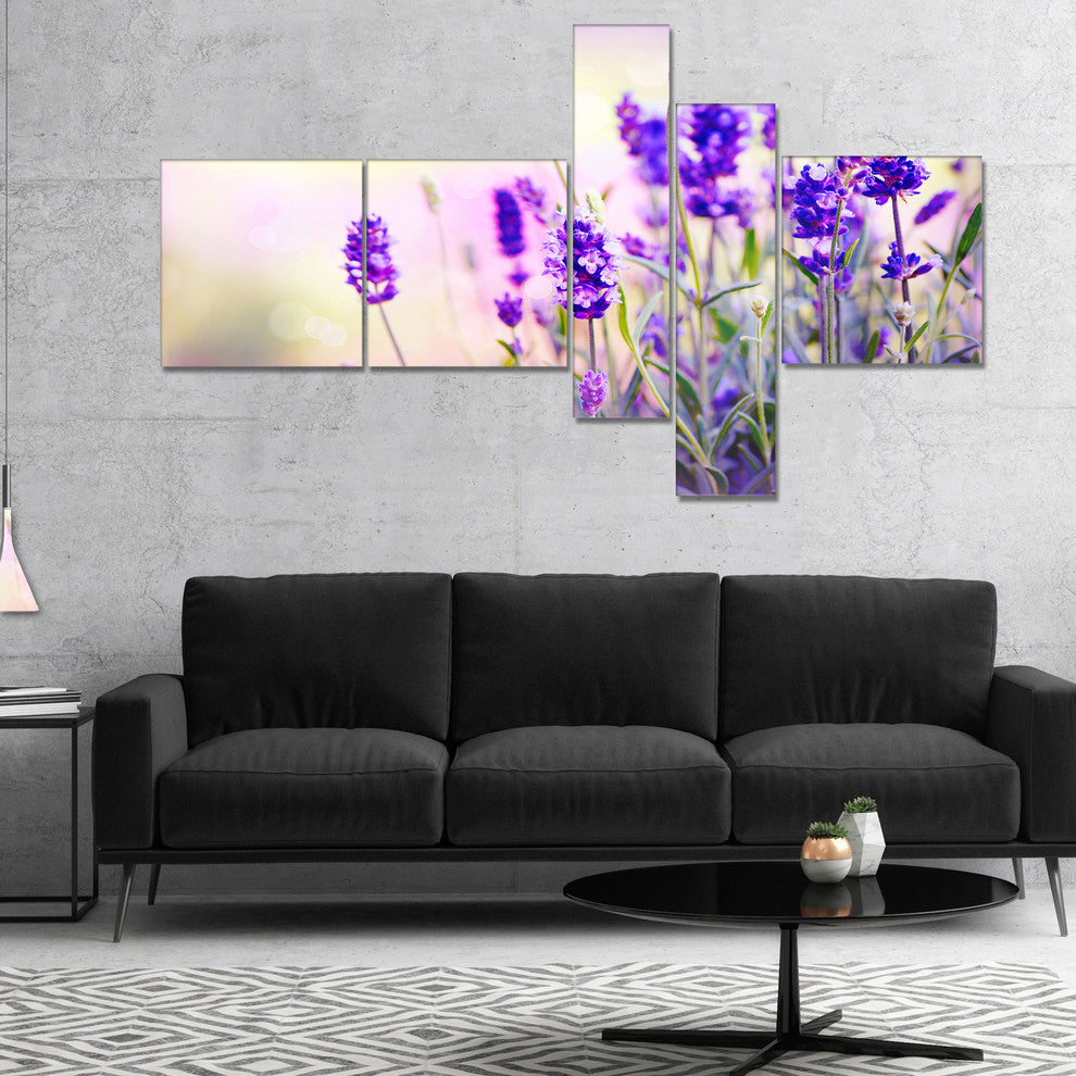 Purple Lavender Field, Floral Photography Canvas Art Print, 60"x32", 5 panels