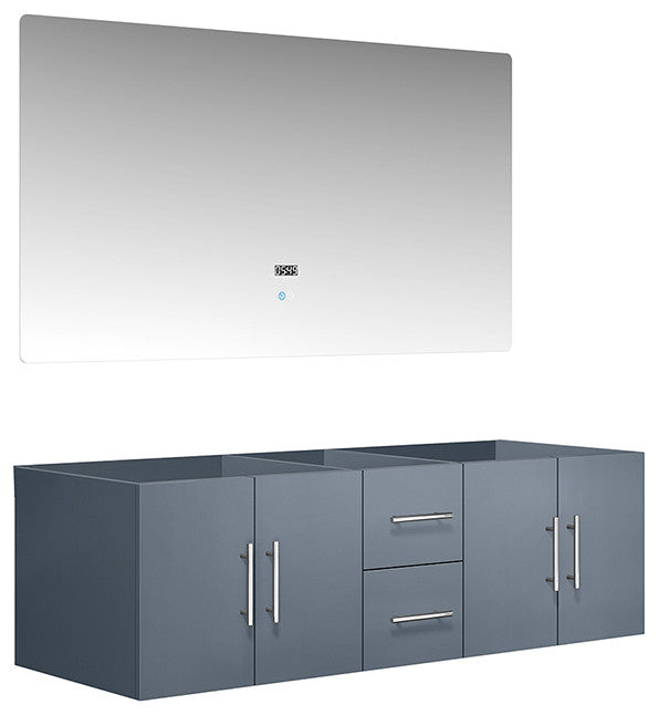 Geneva Transitional Dark Grey 60" Double Vanity with 60" Led Mirror, no Top