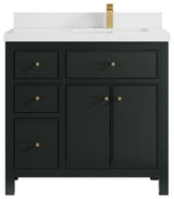Sonoma 36 Right Offset Reeded Bath Vanity in Dark Forest Green 2" White Quartz