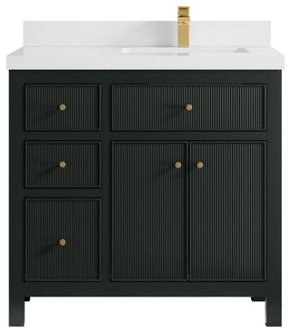 Sonoma 36 Right Offset Reeded Bath Vanity in Dark Forest Green 2" White Quartz