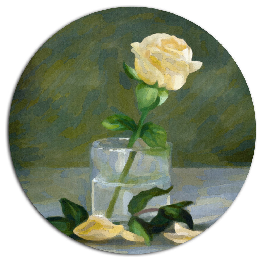 Rose Flower In Glass Watercolor, Floral Round Metal Wall Art, 23"