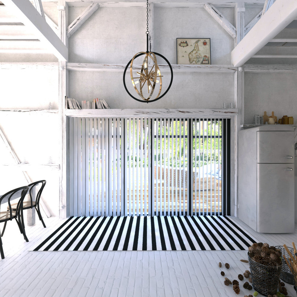 Estelle Six Light Pendant, Natural Brass and Matte Black