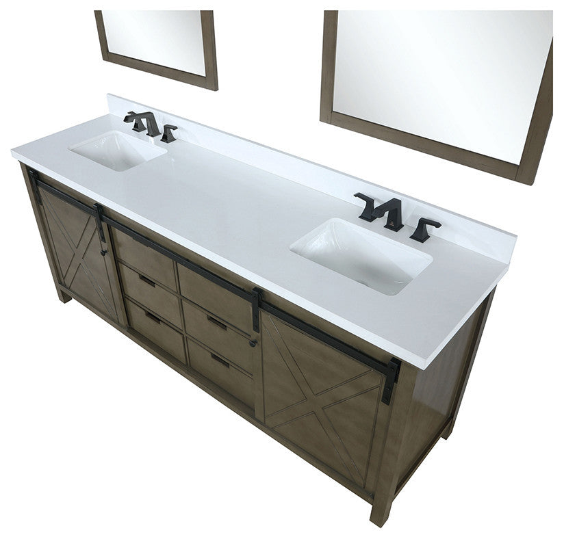 Marsyas 84" Double Vanity, White Square Sinks, 34" Mirrors, Rustic Brown