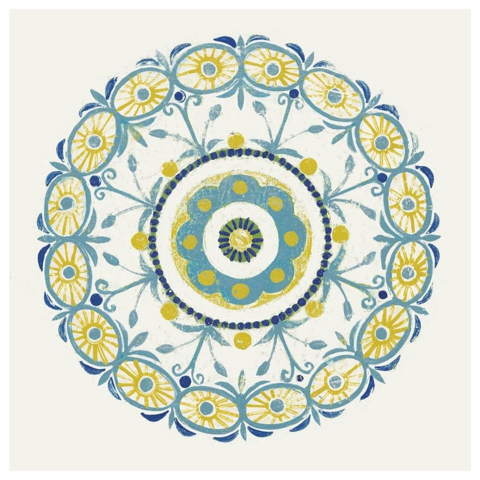 "Lakai Circle I Blue and Yellow" Digital Paper Print by Kathrine Lovell, 32"x32"