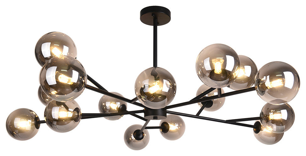 15-Light Glass Globe Bubble Sputnik Chandelier, Black