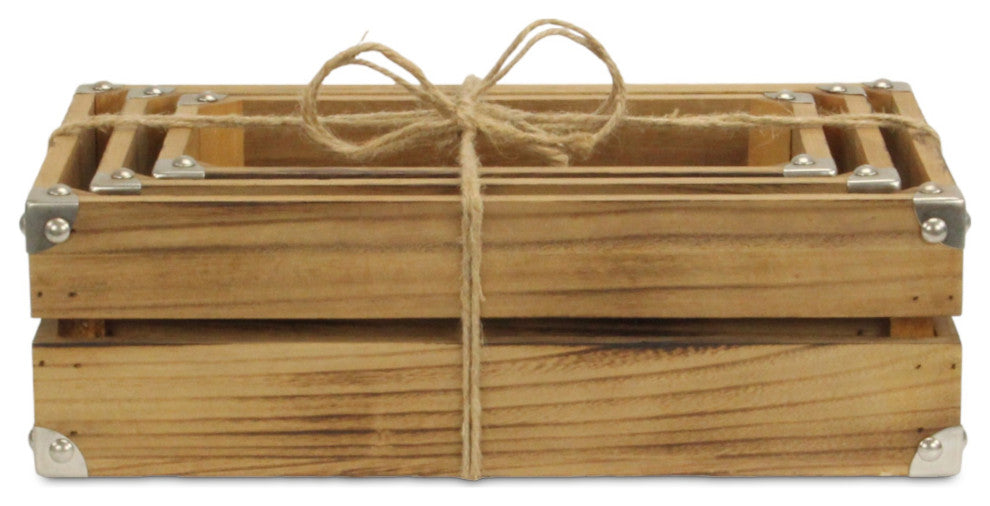 Rustic Farmstead Dark Brown Studded Wood Crate Set