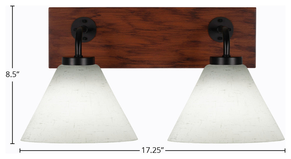 Oxbridge 2-Light Bath Bar, Matte Black & Painted Wood-look Metal/White Muslin