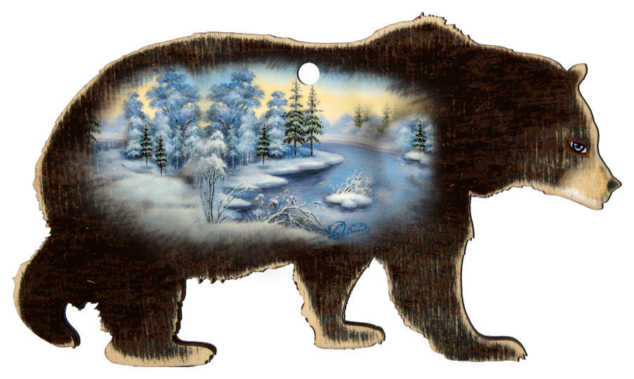 Winter Scenic Black Bear Ornament, Set of 3