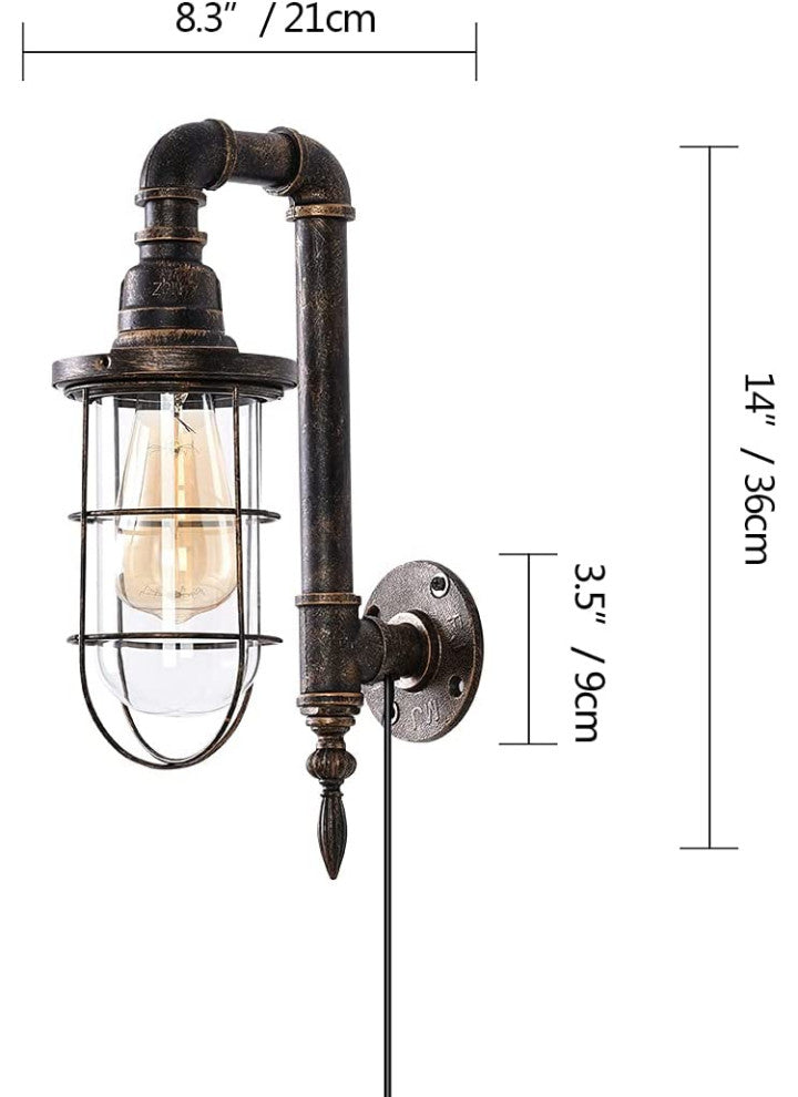 Industrial Plug, Wall Light Fixture Vintage Glass Wall Lamp