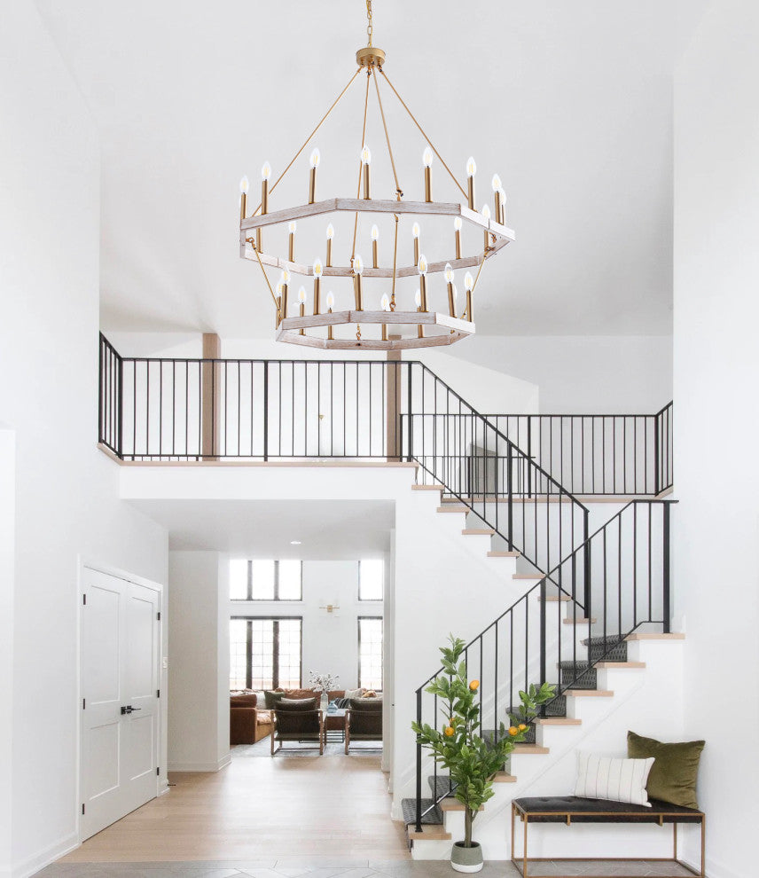 28-Light Pendant Light Candle Wagon Wheel Ceiling Light Round Chandelier