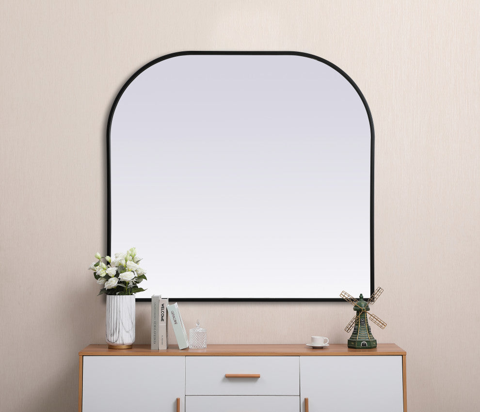 Metal Frame Arch Mirror 36X34 Inch, Black