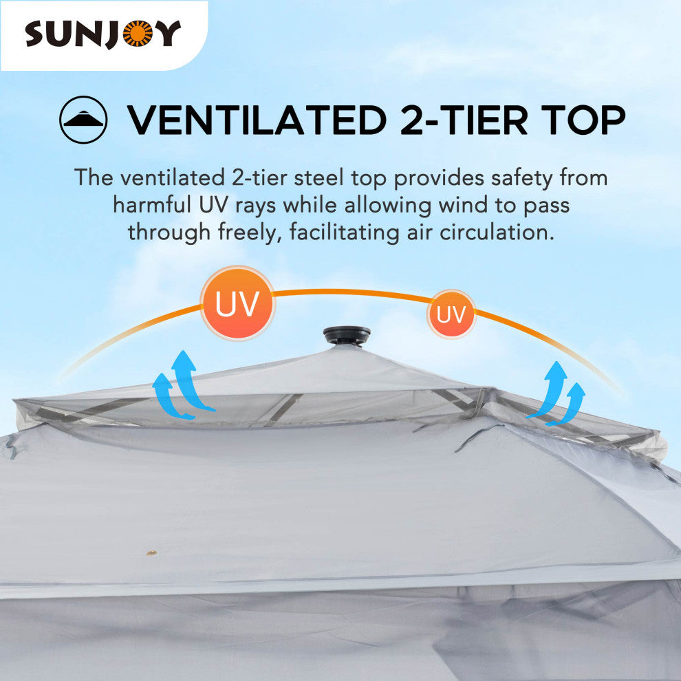 Sunjoy Patio 11 ft. x 13 ft. Contempo Gazebo with Planters, Grey