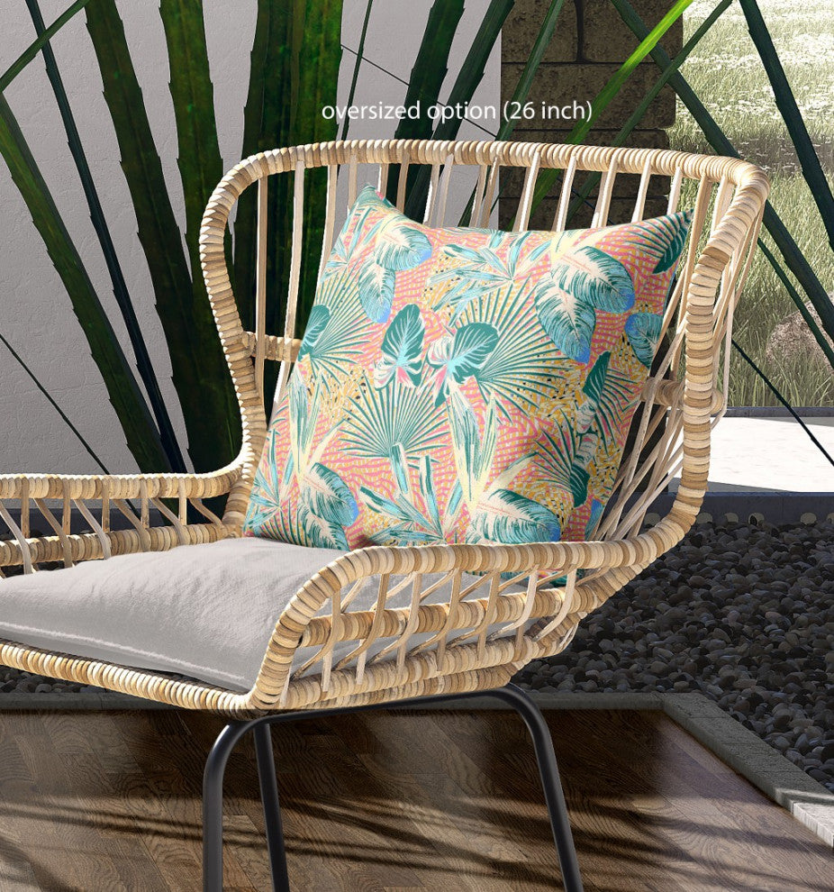 26" Blue Peach Tropical Indoor Outdoor Throw Pillow