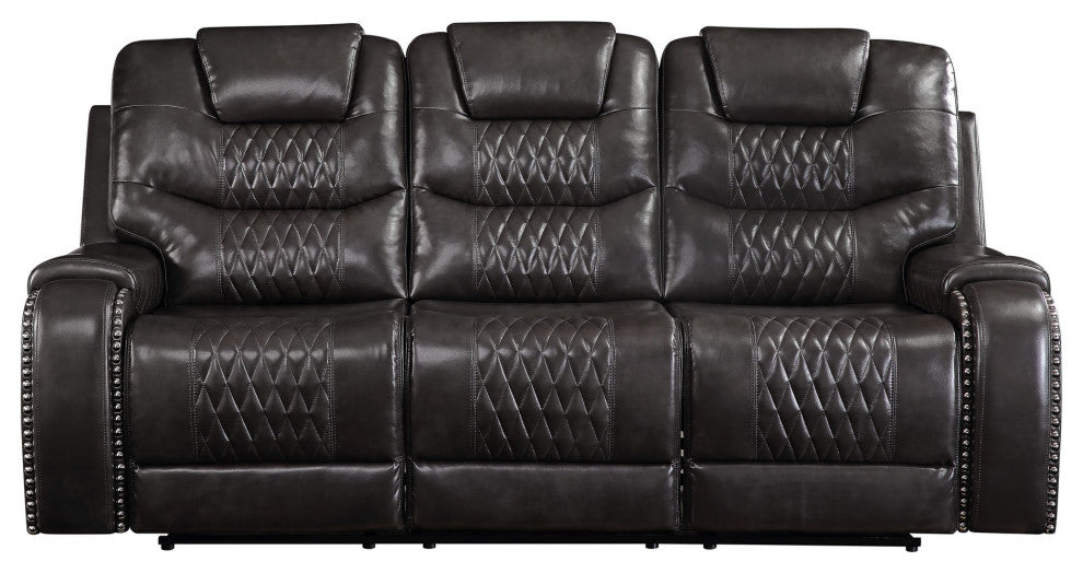 Benzara BM251077 Motion Sofa, Leatherette Upholstery/Diamond Tufts, Dark Gray
