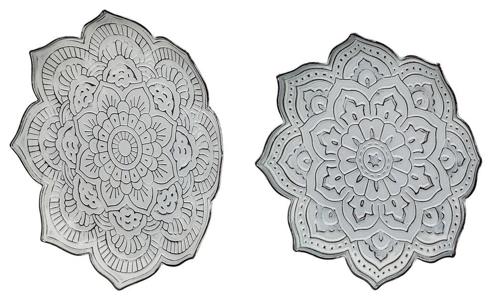 Miranda Grey Stamped Metal Lotus Flower Wall Decor, Set of 2